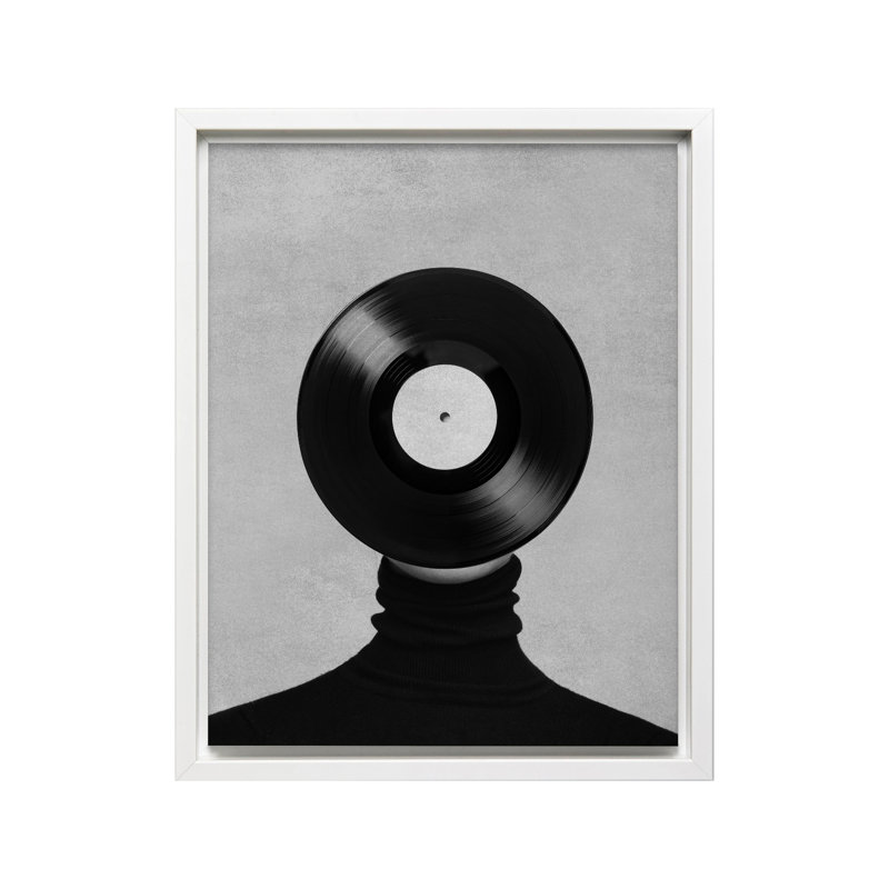 Collage de disques vinyles, Canvas, 18"H x 24"W, White Framed