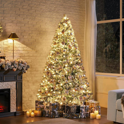 Arbre de Noël artificiel en PVC et en métal 4 pi avec 120 lumières DEL blanc chaud et 8 modes d'éclairage, décoration de Noël complète pour la maison, le bureau et la fête