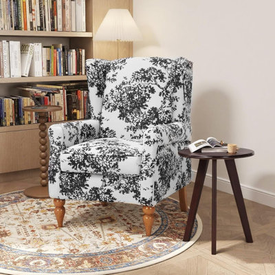 Ensemble de table basse et de fauteuil Vintage Luxury, fauteuil à oreilles en tissu de polyester avec dossier haut, blanc antique et gris