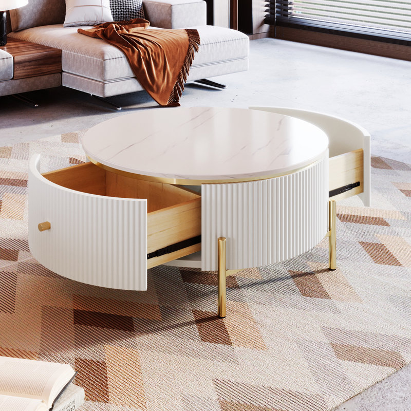  Table basse avec rangement Baadur, Blanc, Blanc cassé