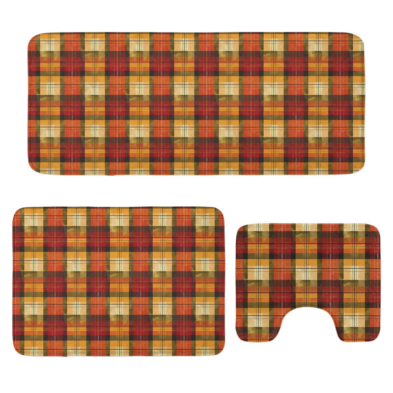  Fall Bathroom Rug Set 3 Pieces U-Shape & Rectangle Mats Paprika Orange Rust