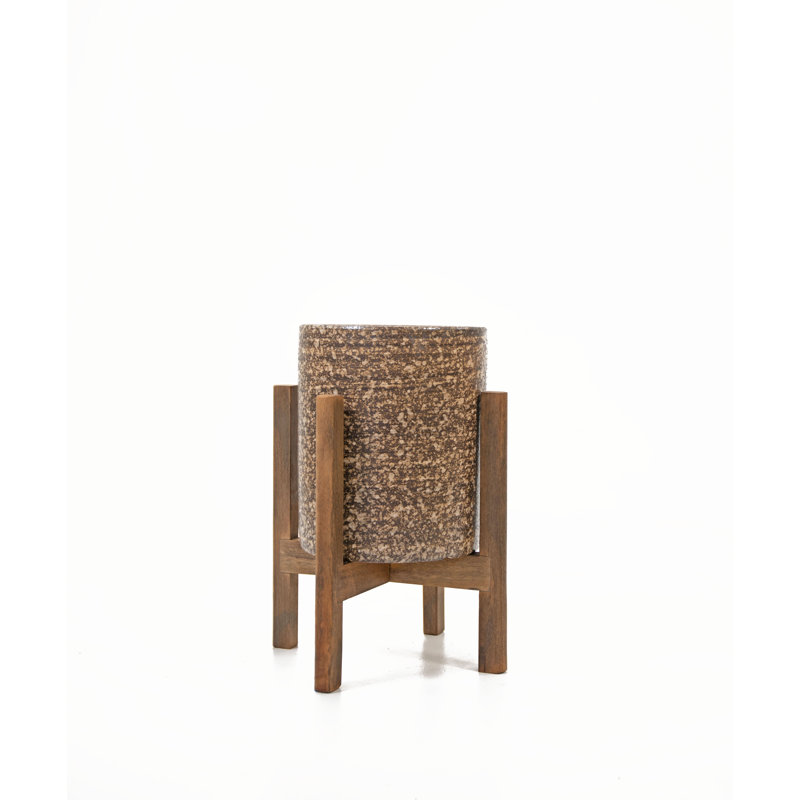 Pot de fleurs en bois, Brun rustique / noyer, H 5,7 po x l 5,5 po x P 5,5 po