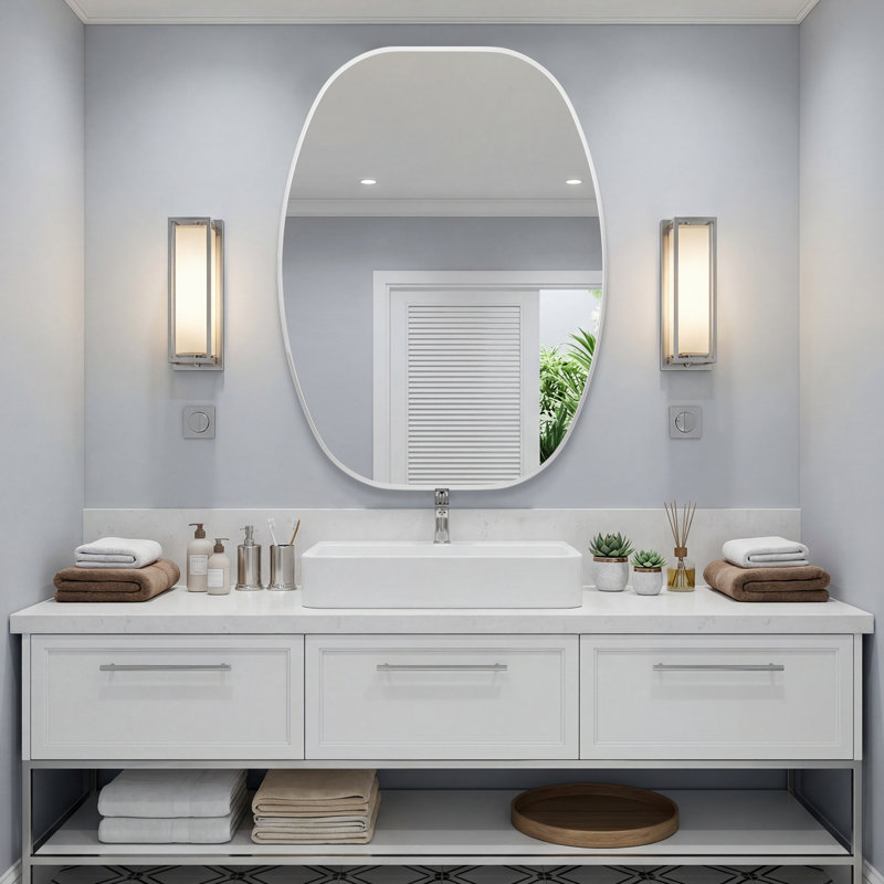 Metal Oval Wall Mirror, Silver, 40" x 30"