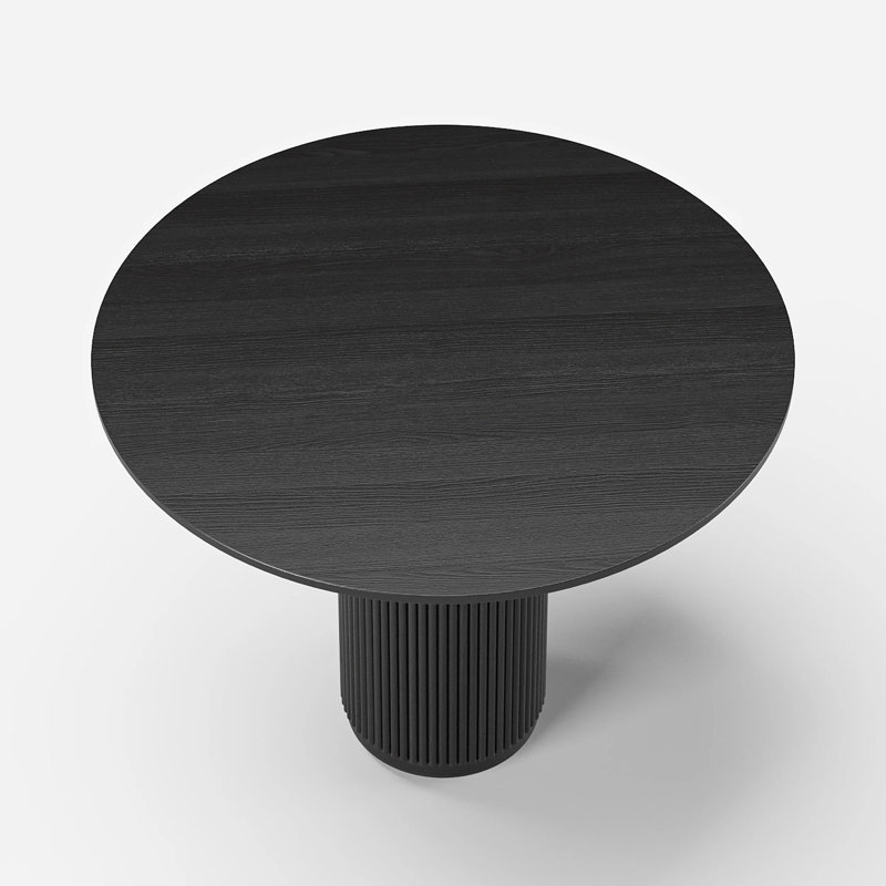 31.5 Inch Round Dining Table for 2, Circle Kitchen Table with Wood Strip Base, Modern Farmhouse Dinner Tables for Kitchen, Living Room
