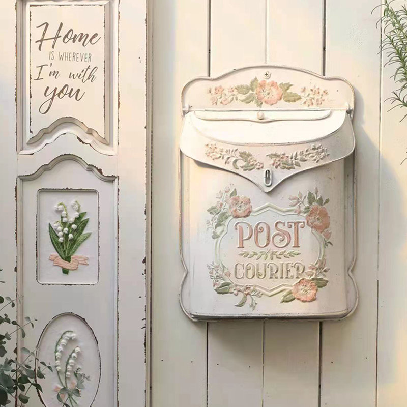 Savitr Metal Wall Mounted Letter Box, 39.4cm H x 27.4cm W x 9.9cm D, Beige