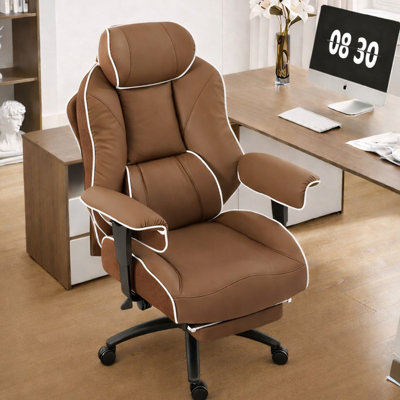 Brown Big & Tall High-Back Ergonomic Office Chair — 400 lb Capacity, Heavy-Duty Wood Frame, 90°–135° Recline, Hybrid 6-Layer Cushion