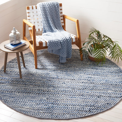 Denisia Flat Weave Wool/Cotton Chevron Rug in Blue/Light Gray