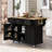 Kitchen Cart With Rubber Wood Drop-Leaf Countertop ,Cabinet Door Internal Storage Racks,Kitchen Island On 5 Wheels With Storage Cabinet And 3 Drawers For Dinning Room-1587349220