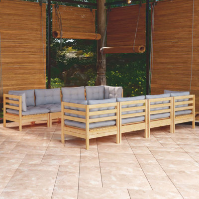 Ensemble de salon de jardin Vidaxl gris, bois naturel de pin massif, 100% polyester