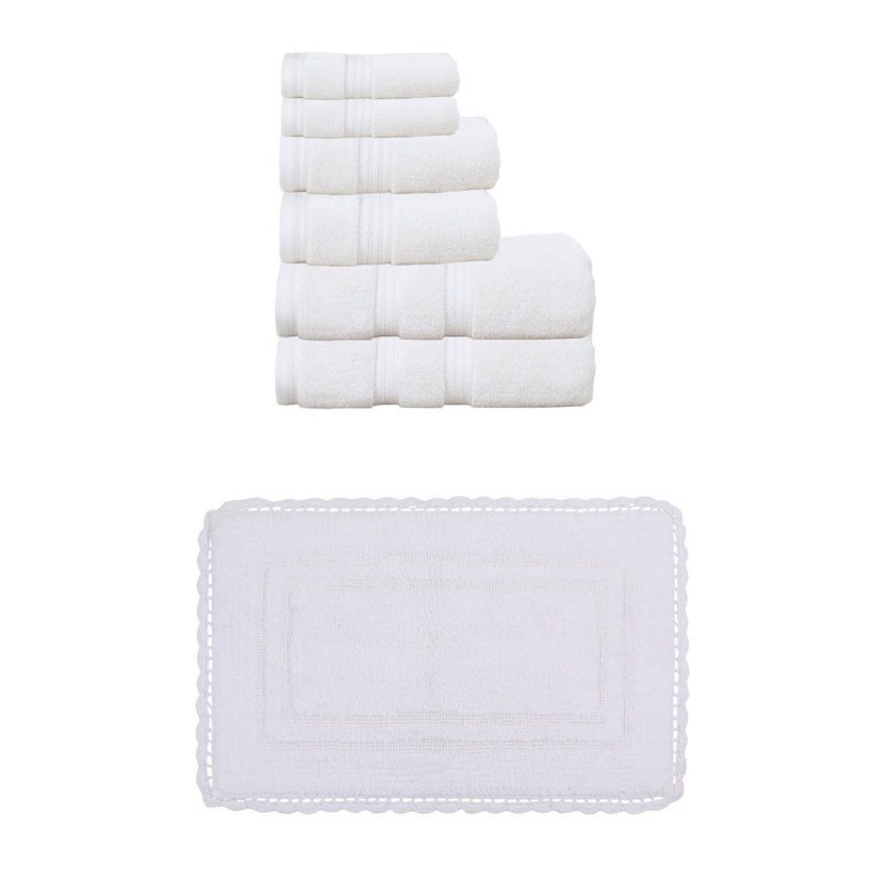 Ensemble de serviettes de bain 100% coton 2 pièces Colson et 1 tapis de bain 17 x 24 po Colson (ensemble de 3), lin, Blanc