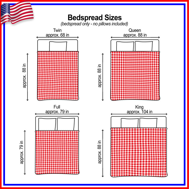 Red White Gingham Pattern Quilted Bedspread All Sizes, Twin
