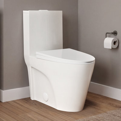 St. Tropez Comfort Height One-Piece Elongated Toilet, Vortex Dual-Flush 1.1/1.6 GPF, White Hardware