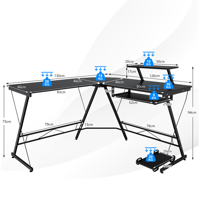 Yoan L-Shaped Metal Base Computer Desk