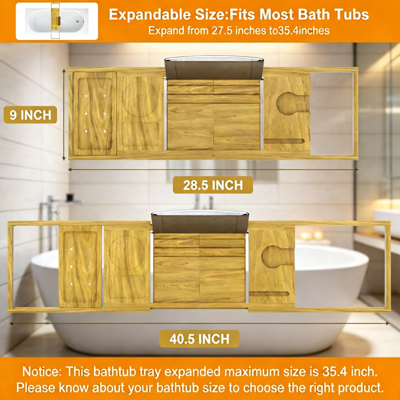 Plateau de baignoire extensible en bambou
