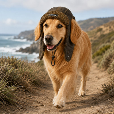 Vintage Aviator Pet Hat with Plush Lining and Adjustable Drawstring