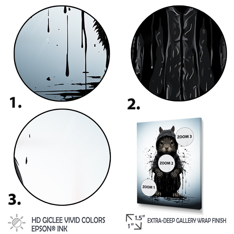 Silhouette d'un écureuil noir - écureuil, art mural, Cadre simple noir, H 20 po x l 12 po x P 1 po