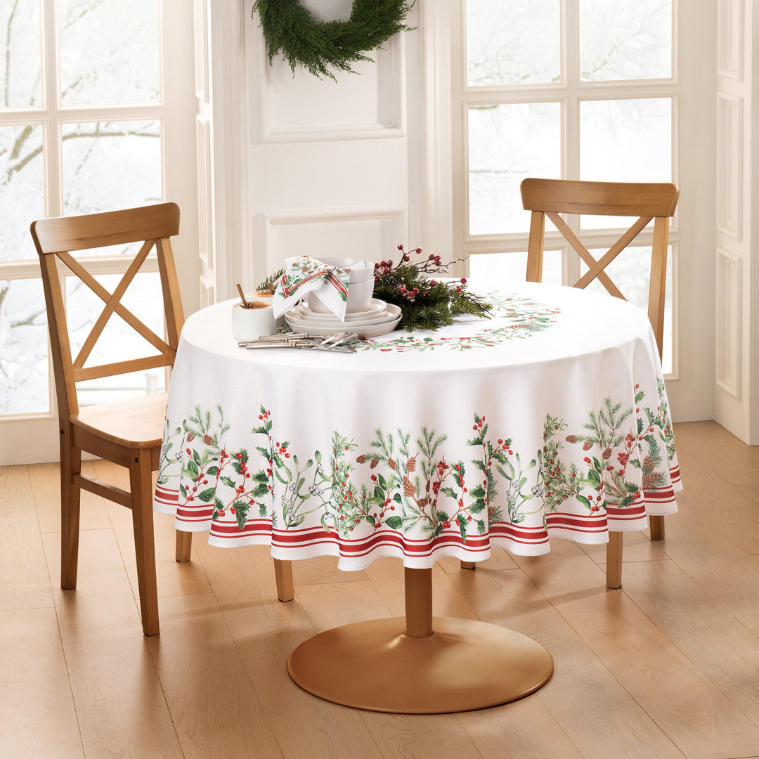 Daeshun Winter Holiday Berry Fabric Round/Oval Tablecloth The Holiday Aisle® 