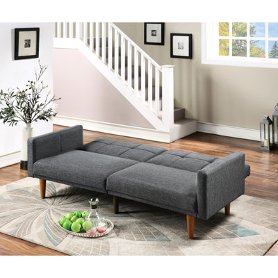 Contemporary Style Convertible Bed, Blue Grey Polyfiber With Cushion Living Room Modern And