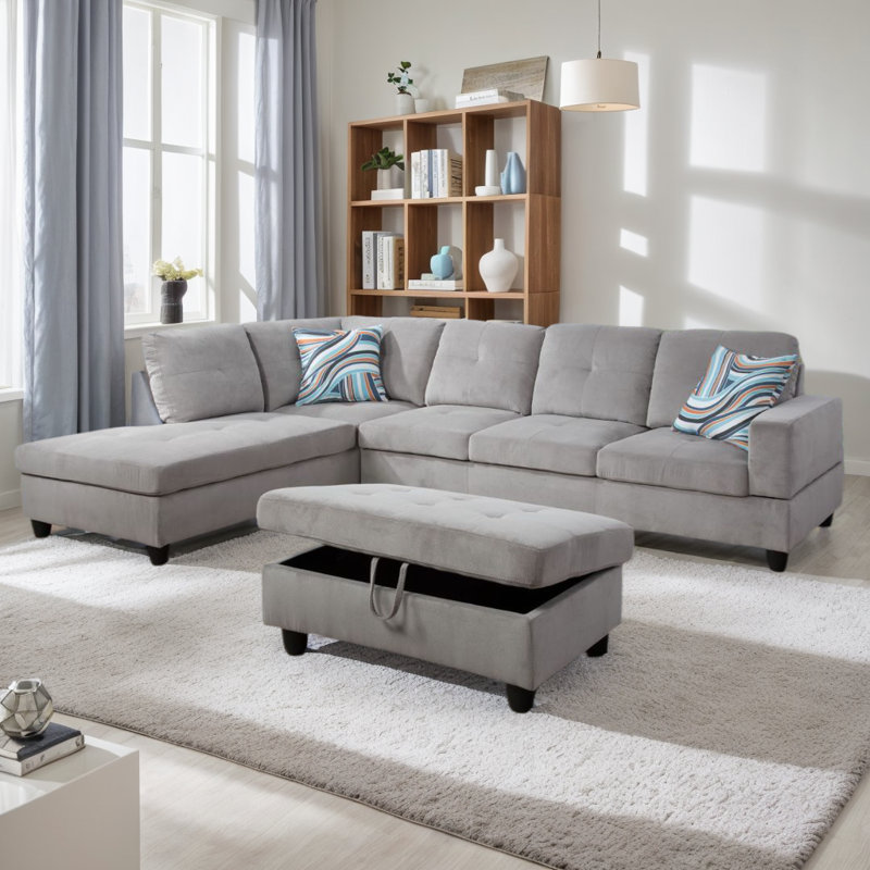 Deverie 3 - Piece 104"Upholstered Sectional with Ottoman, Left Hand Facing