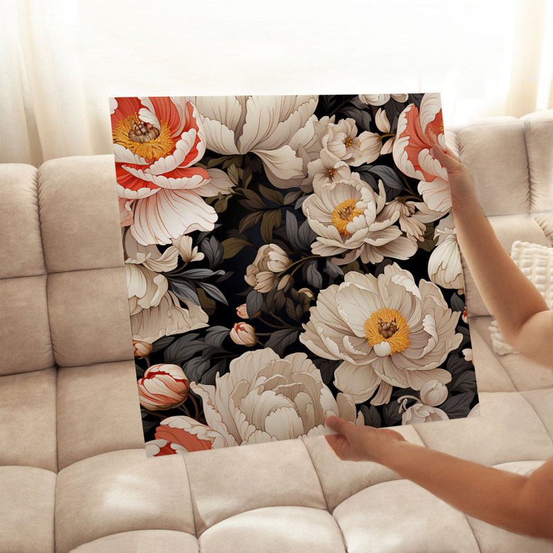 «Floral Luxe Pe pivoines», reproduction d'art moderne sans cadre, H 12 po x l 12 po