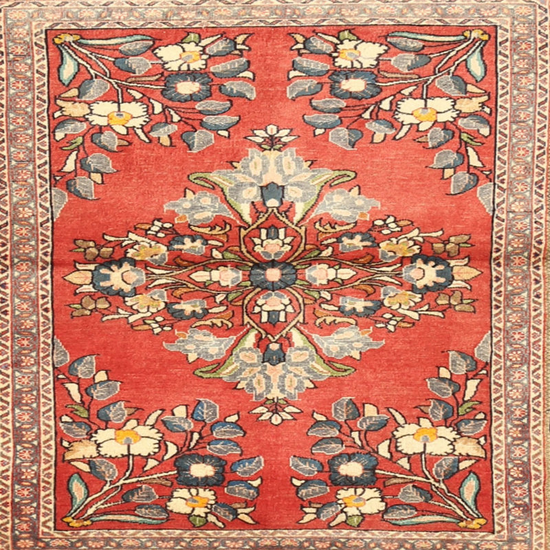 Tapis beige/vert/rouge traditionnel Travell, Rond 5 pi