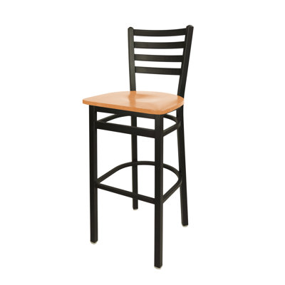 Tabouret de bar à dossier échelle Lima - Siège en bois d'acajou - Structure en acier -