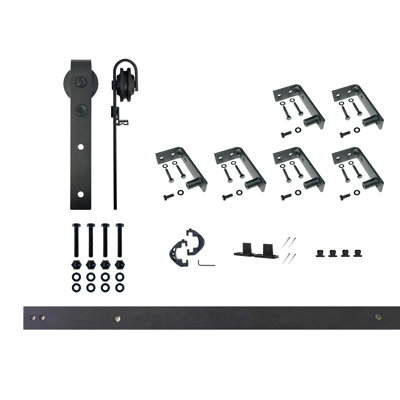 Ceiling Mount Black Rustic Classic Design Non-Bypass Single Track One Door Hardware Kit (Door Not Included)