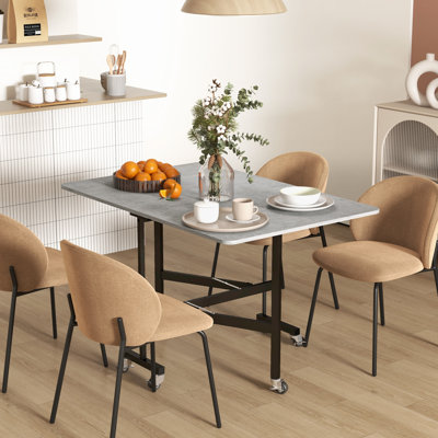 Mishea Mobile Drop Leaf Table with 6 Wheels & Brakes