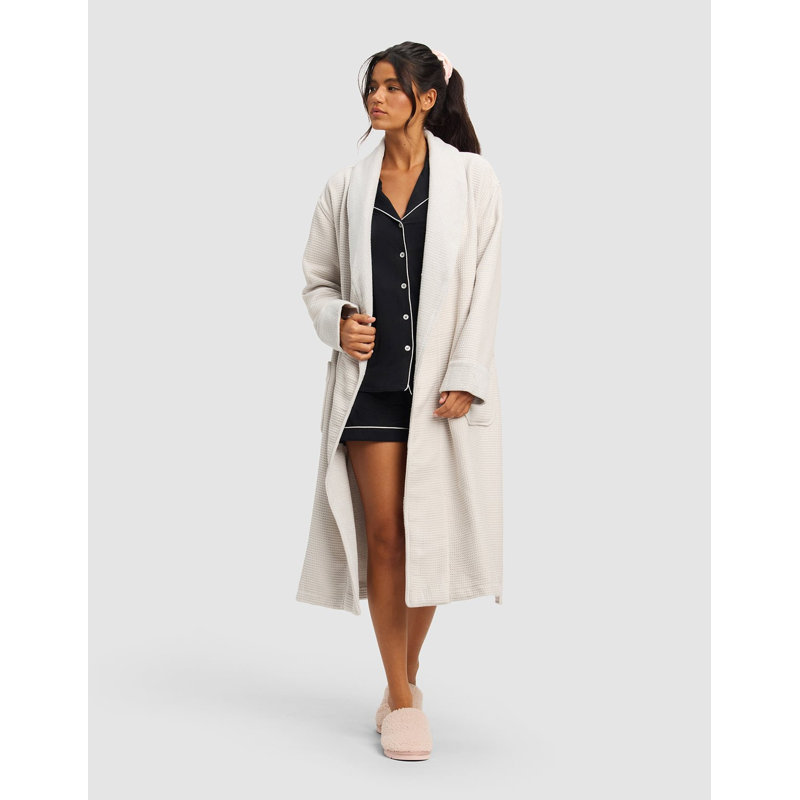 Waffle Bath Robe, XS, Light Gray