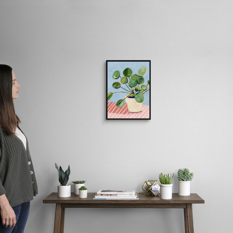 Plante sur toile rose I, art mural, Toile avec cadre noir, H 18 po x l 14 po