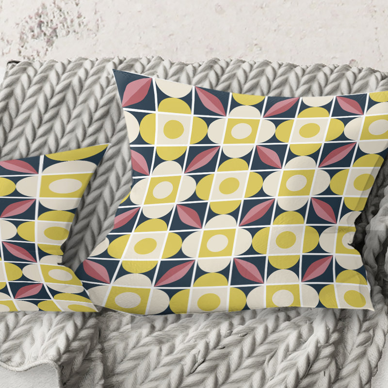Motif rétro en mosaïque - Coussin Mid-Century, 16 po x 1 po