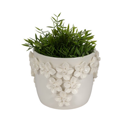 Sagebrook Home 7" Floral Applique Planter, White