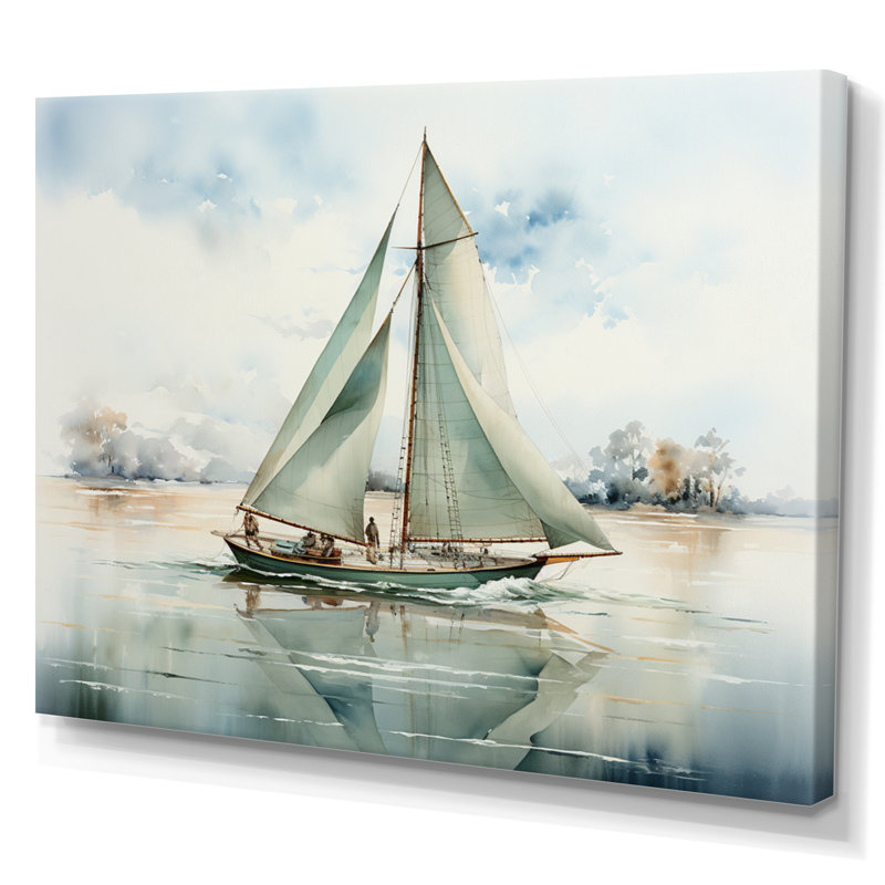 Mininmalisme voilier solitude II - décoration murale nautique et plage, Toile tendue, H 24 po x l 32 po x P 1 po