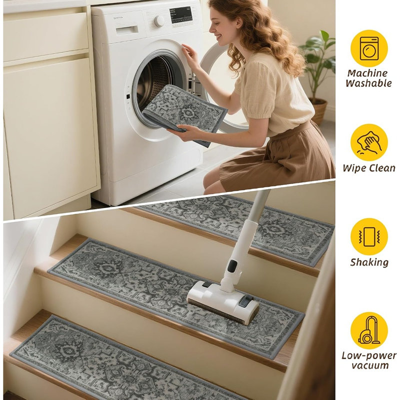 Tapis d'escalier gris olive antidérapant pour les marches intérieures