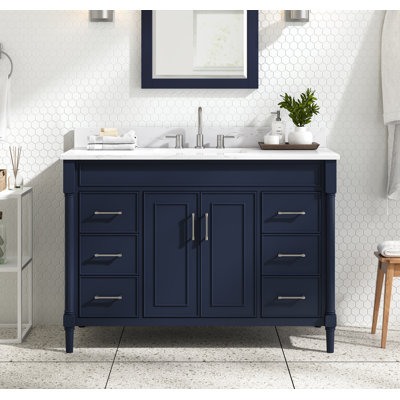 Meuble-lavabo sur pied simple 49 po avec plateau en pierre reconstituée Guider