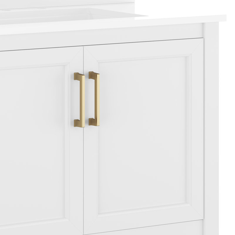 Castielle 36'' Bathroom Vanity with Undermount Sink and Open Storage Shelf, White, Gold