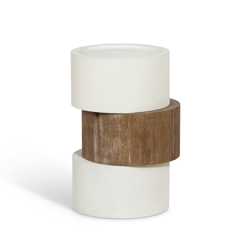 Capsule End Table, Silk Linen/Natural Wood