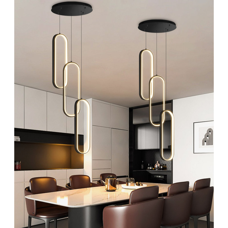 Lustre 3 lumières DEL moderne à intensité variable noir, Noir mat