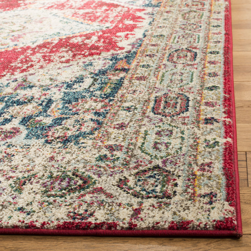 Hertzler Southwestern Wool Ivory/Red Area Rug, Rectangle 4' x 5'7"