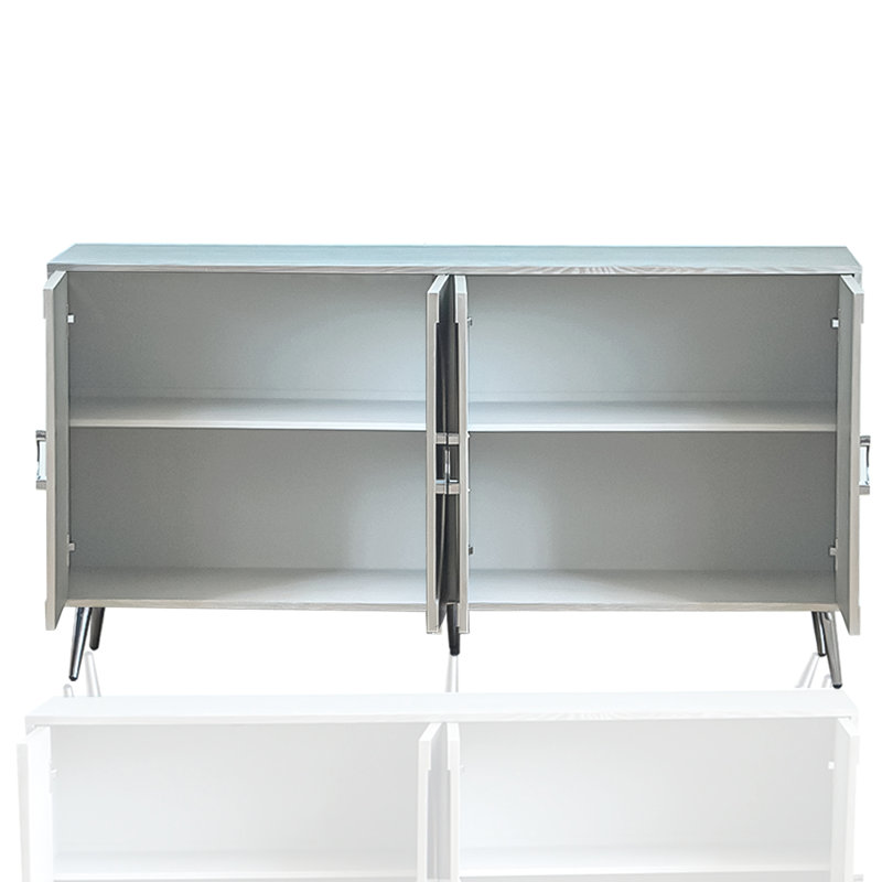 Armoire de rangement moderne laquée - Champagne argenté, 4 portes, portes réglables, porte argentée en bois, spacieuse, pour couloir
