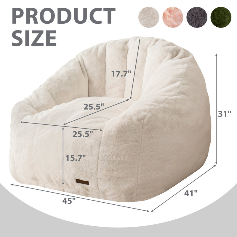 Bean Bag Chair, Beige Faux Fur