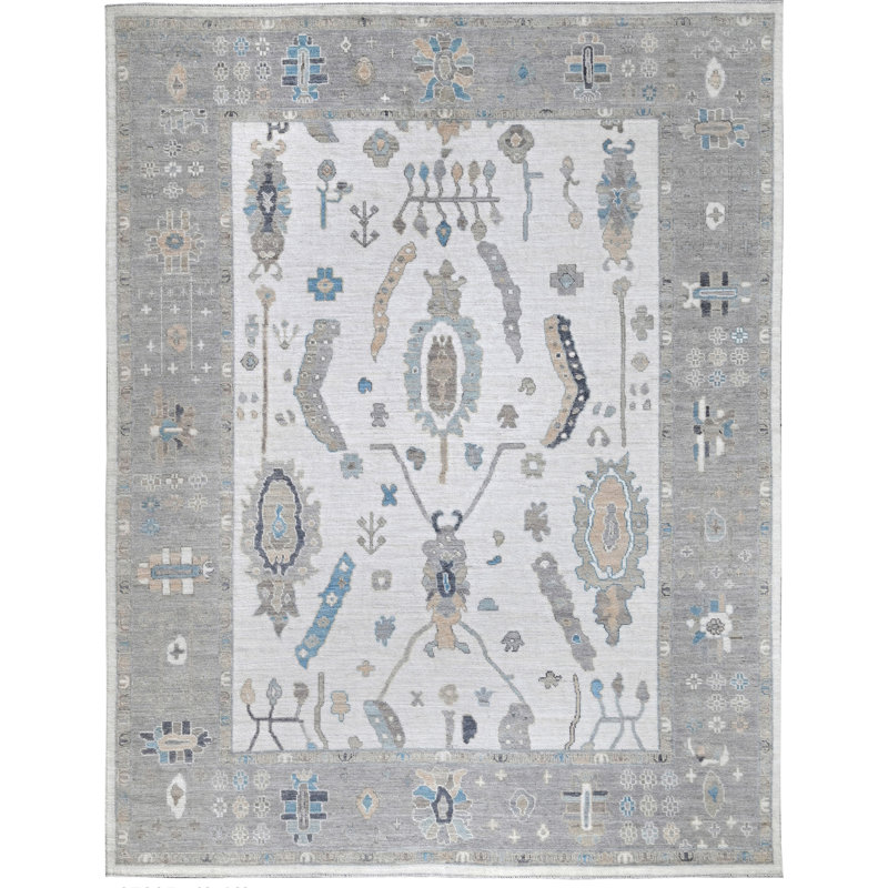 Tapis ivoire et argent noué à la main de haute qualité
