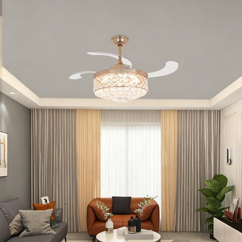 42'' Dericka 4-Blade LED Crystal Chandelier Ceiling Fan with Remote Control and Light Kit Included