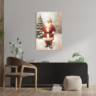 Winter Santa-Full Body Classic Retro Traditional Forest Landscape Wall Art Print