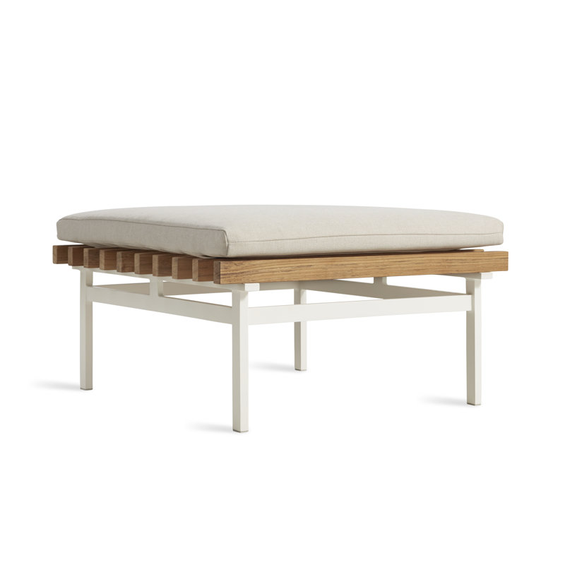 Perch Outdoor Teak Ottoman, White, Sunbrella Oasis