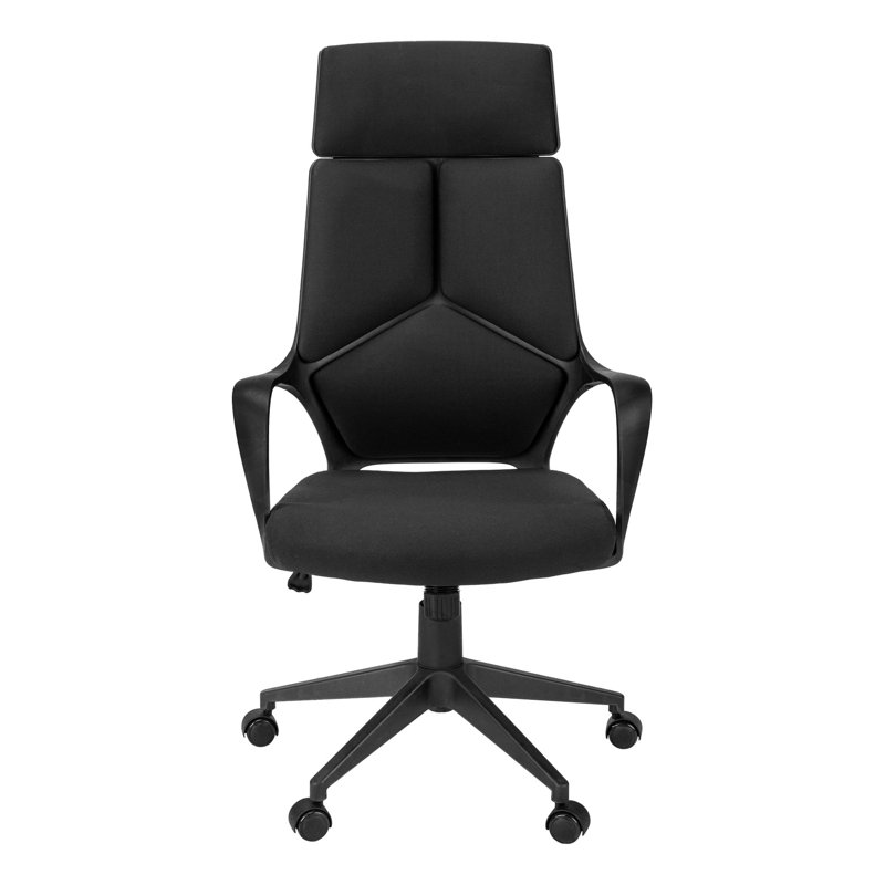 Chaise de bureau, hauteur réglable, pivotante, ergonomique, accoudoirs, bureau d'ordinateur, travail, tissu noir, métal noir, contemporain, moderne