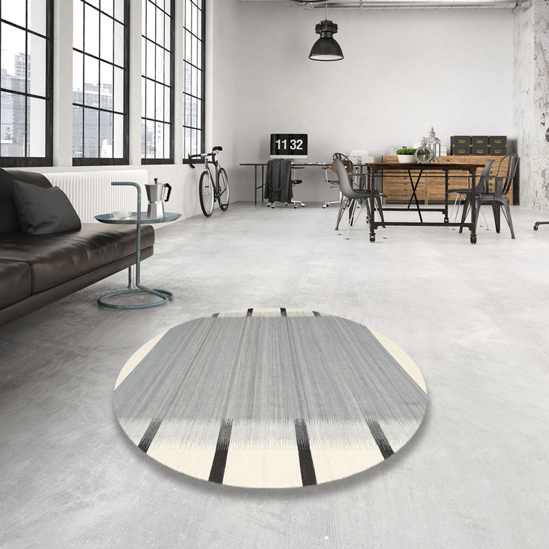 Tapis abstrait beige / noir / gris, Rond 5 pi