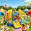 Jeu gonflable 11 'x 11' avec deux glissades d'eau, une piscine et un souffleur d'air de 450 W pour les enfants-98411775