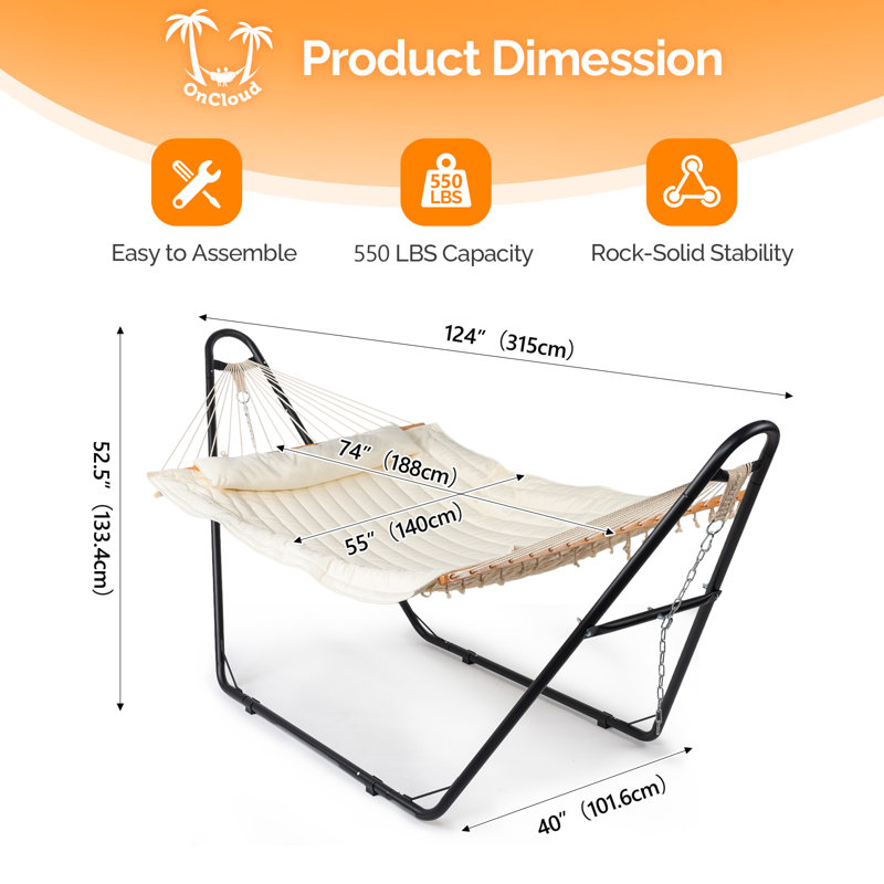 124 po Hamac d'extérieur beige avec support, Beige
