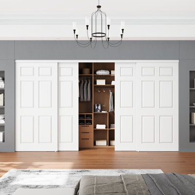 Porte coulissante intérieure 80 po apprêt blanc pour garde-manger et garde-robe avec quincaillerie complète